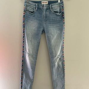 driftwood jackie rainbow leg stripe distressed jeans cotton size 25